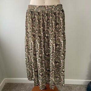 Vintage Sag Harbor Green Floral Midi Skirt Chiffon Boho Bohemian Hippie Medium